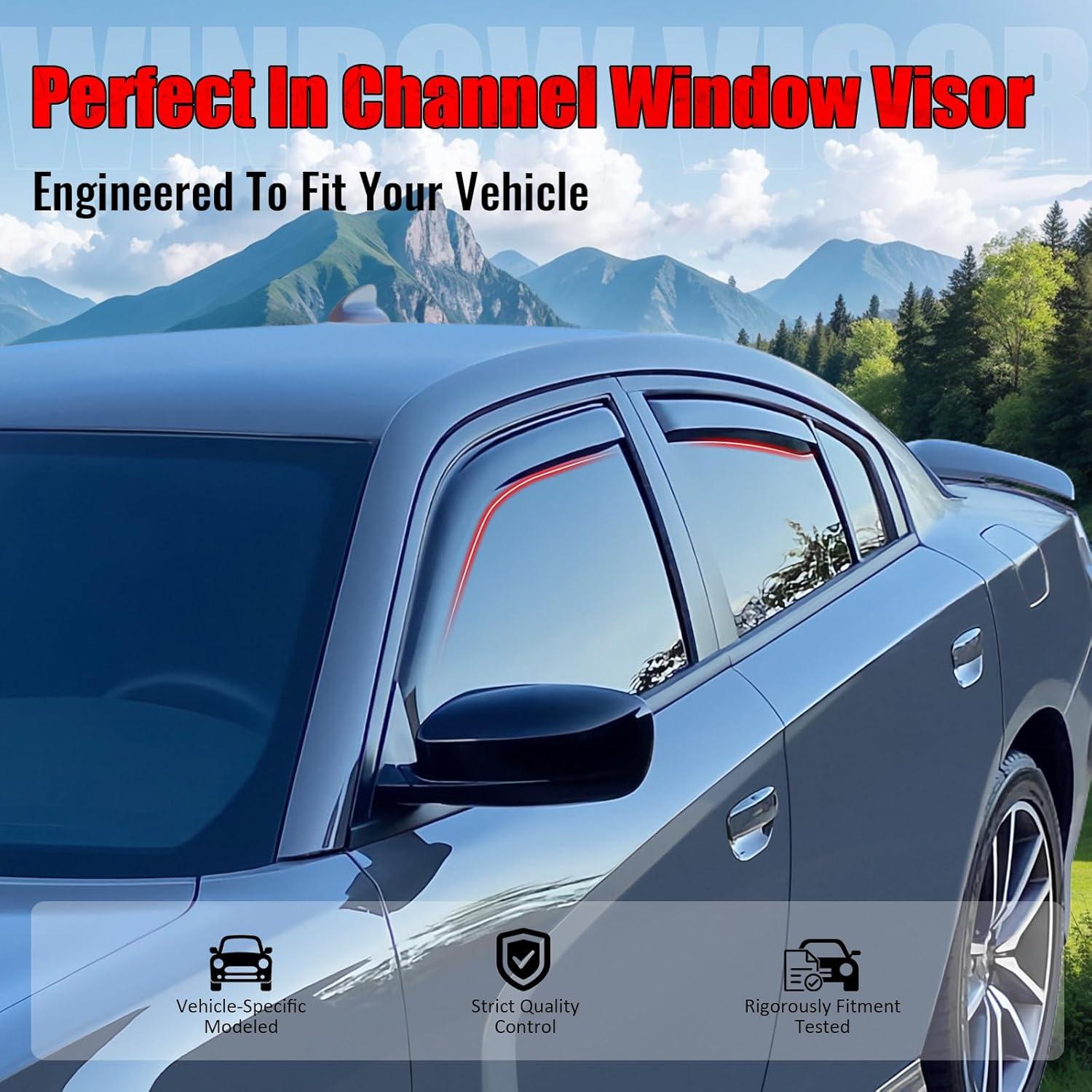 IKON MOTORSPORTS in Channel Window Visors Compatible with 2018-2024 Toyota Camry, Acrylic Smoke/Tinted Rain Guards, Side Window Wind Deflectors 4PCS