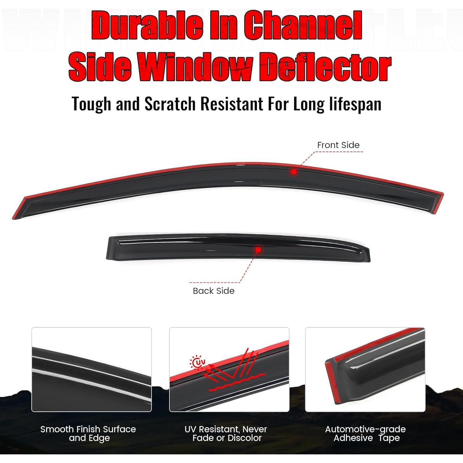 IKON MOTORSPORTS in Channel Window Visors Compatible with 2018-2024 Toyota Camry, Acrylic Smoke/Tinted Rain Guards, Side Window Wind Deflectors 4PCS