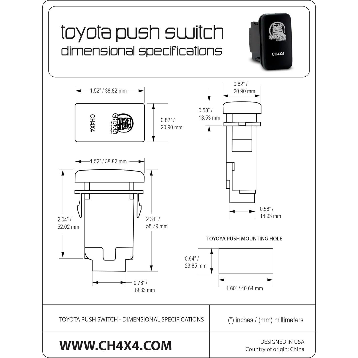 Interruptor de Presión CH4X4 para Toyota 12V 3A - LED Ámbar