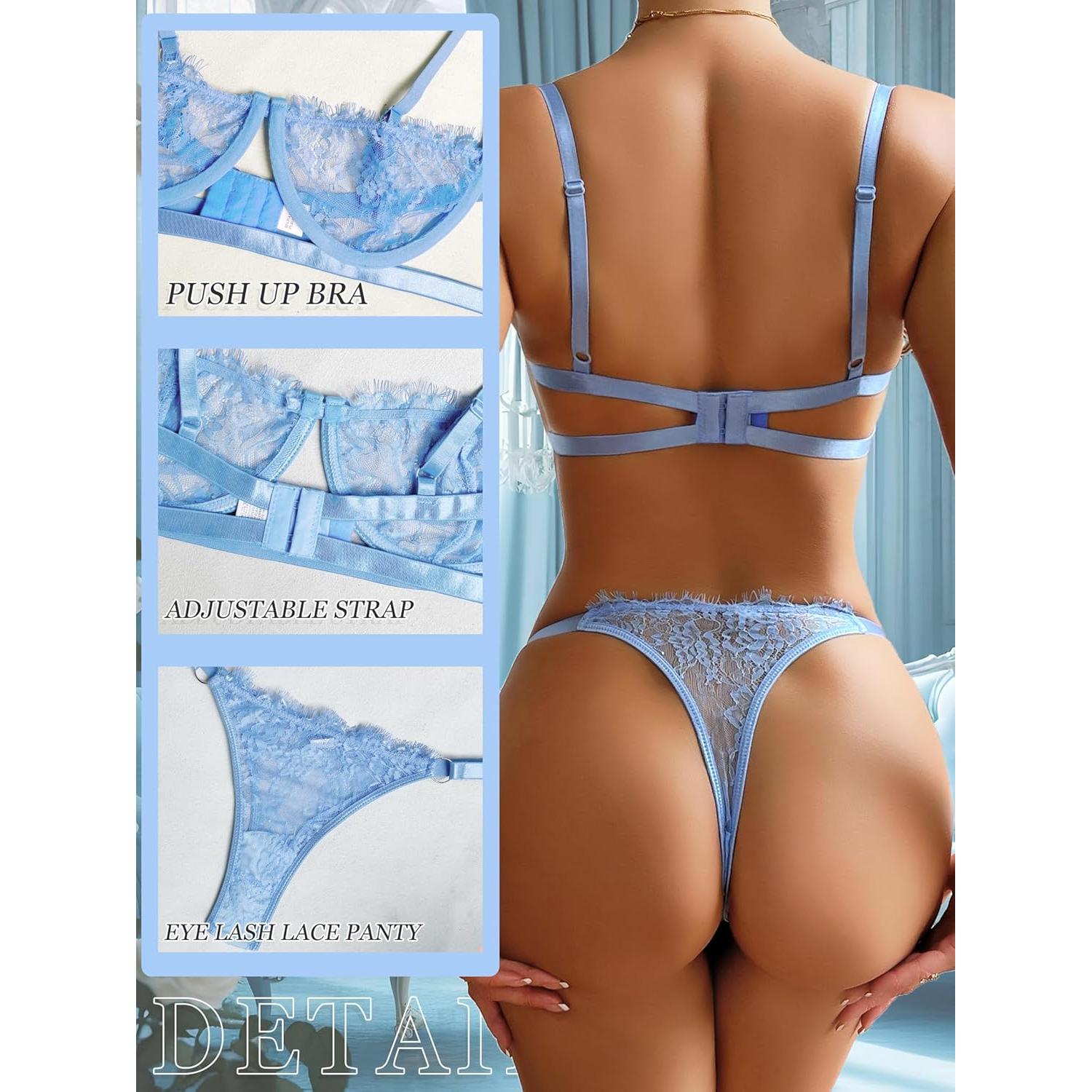 Conjunto de Lencería Sexy Dlsave 2 Piezas Azul Claro