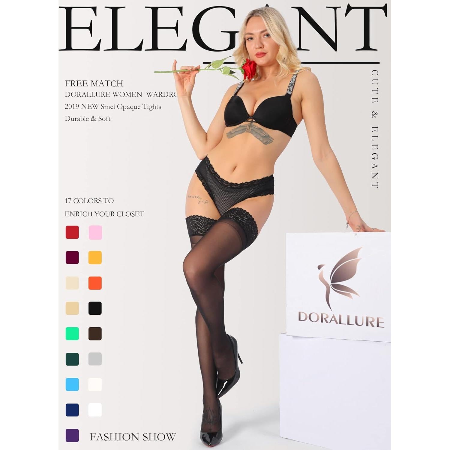 Medias Altas DORALLURE con Encaje y Silicona para Mujeres