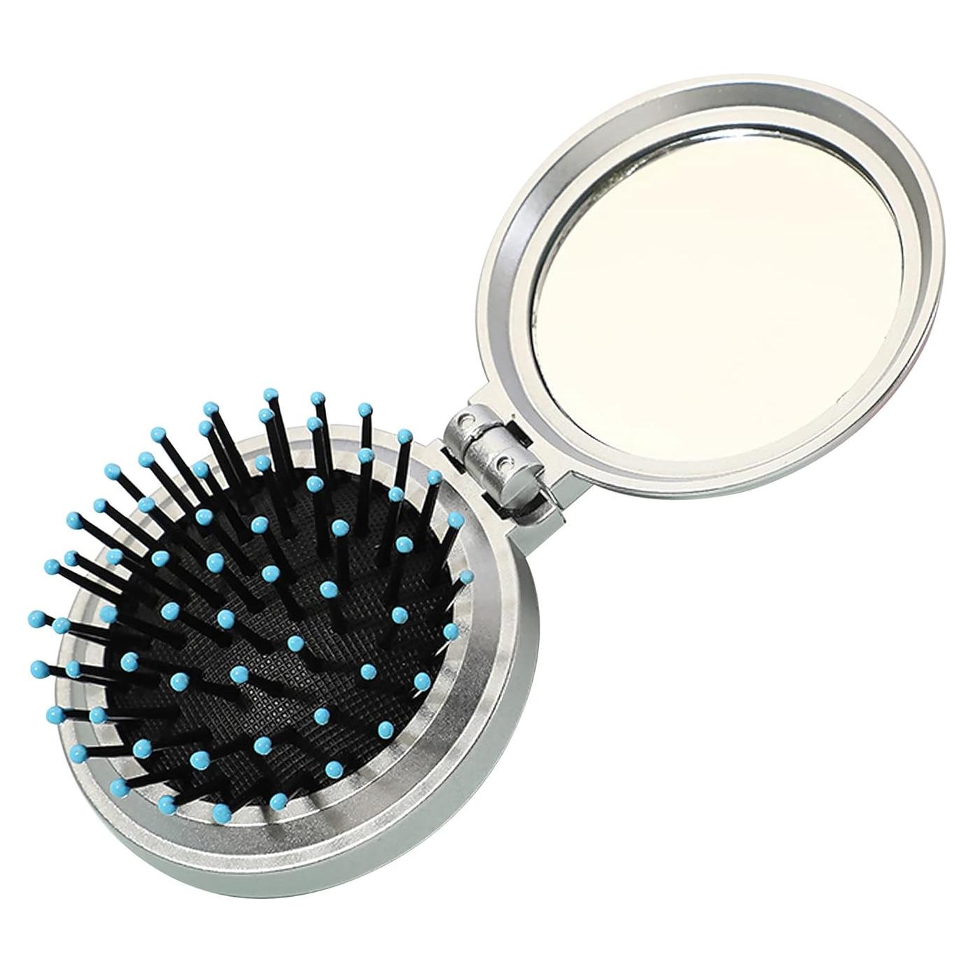 Cepillo de pelo plegable 1st Choice con espejo plata