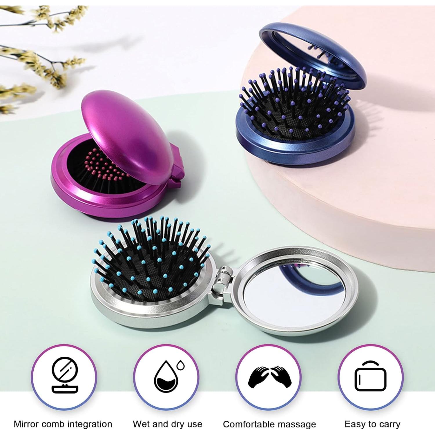 Cepillo de pelo plegable 1st Choice con espejo plata