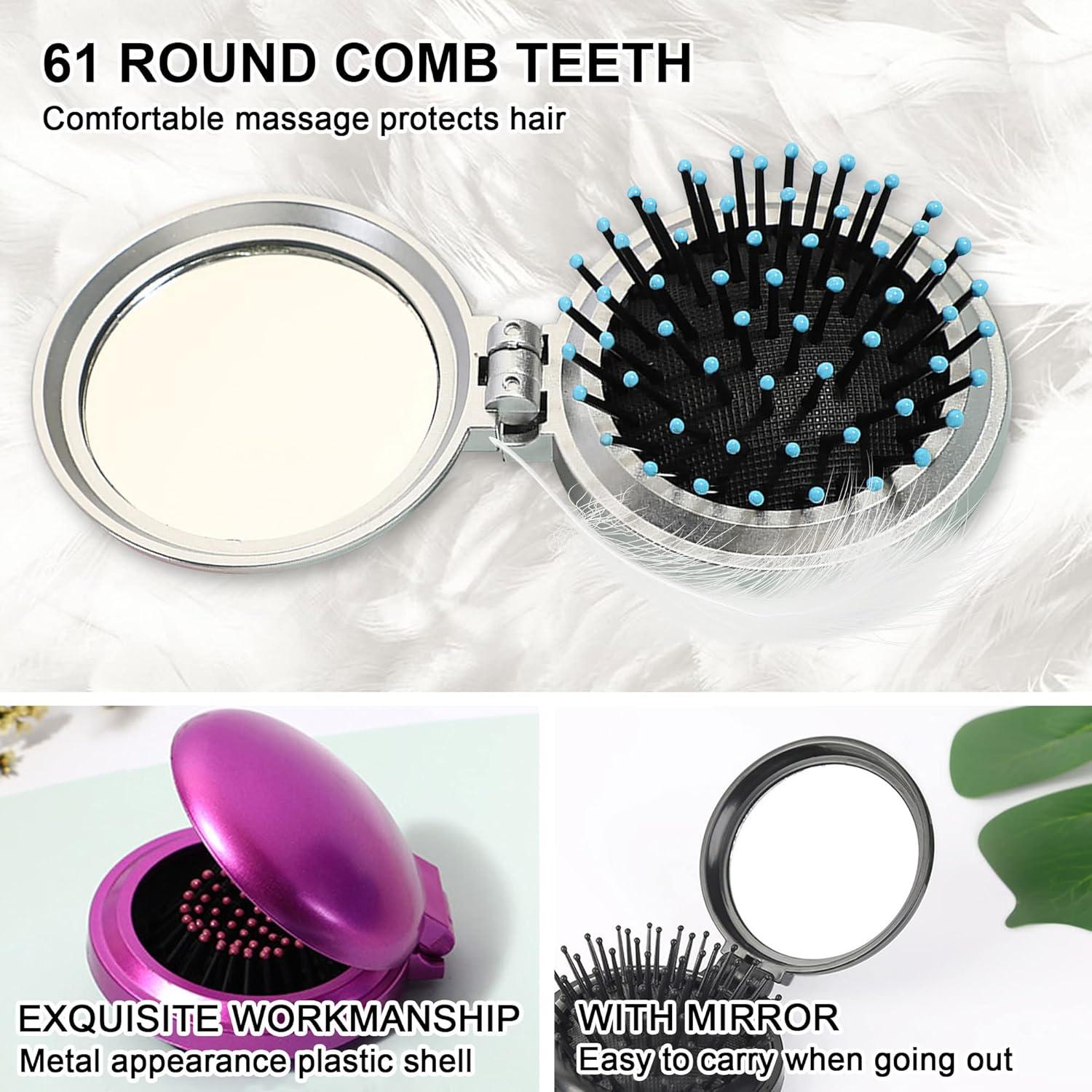 Cepillo de pelo plegable 1st Choice con espejo plata