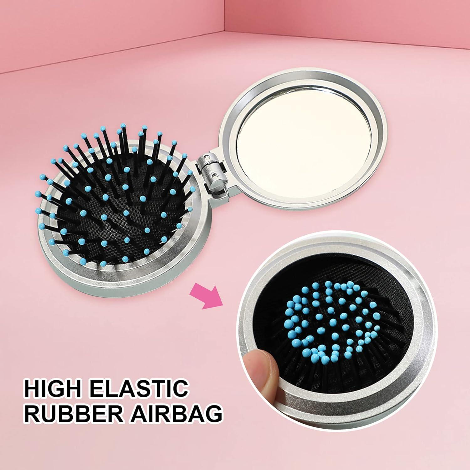 Cepillo de pelo plegable 1st Choice con espejo plata