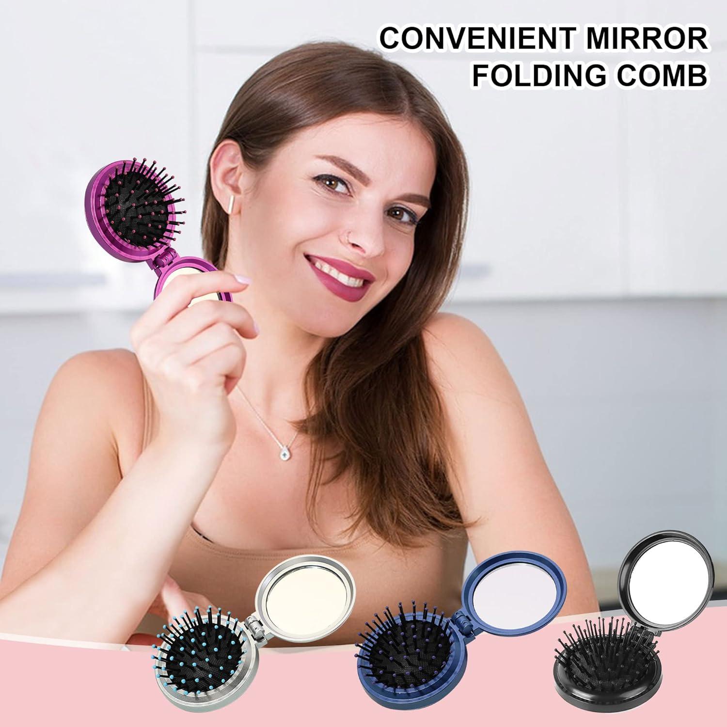 Cepillo de pelo plegable 1st Choice con espejo plata