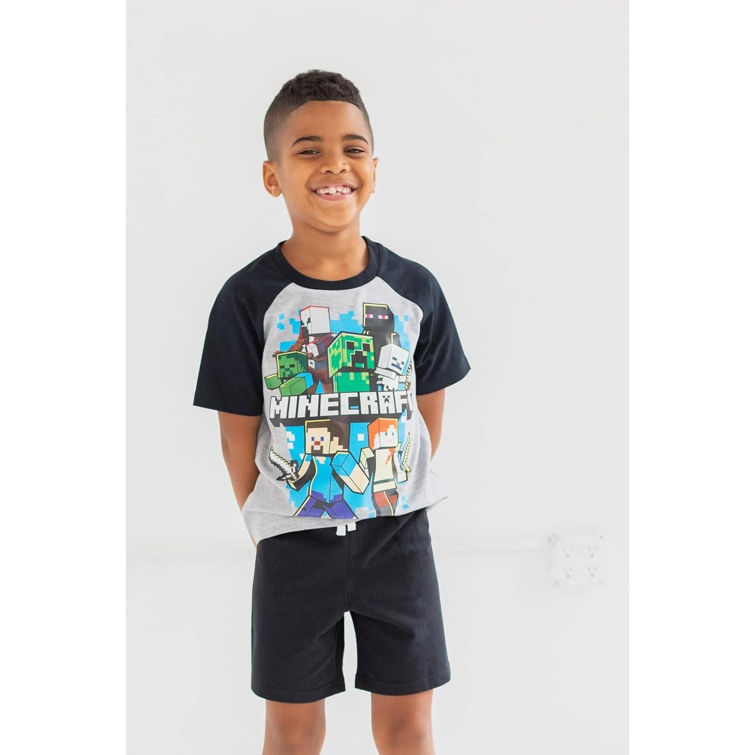 Conjunto camiseta Minecraft Creeper y pantalones cortos niños