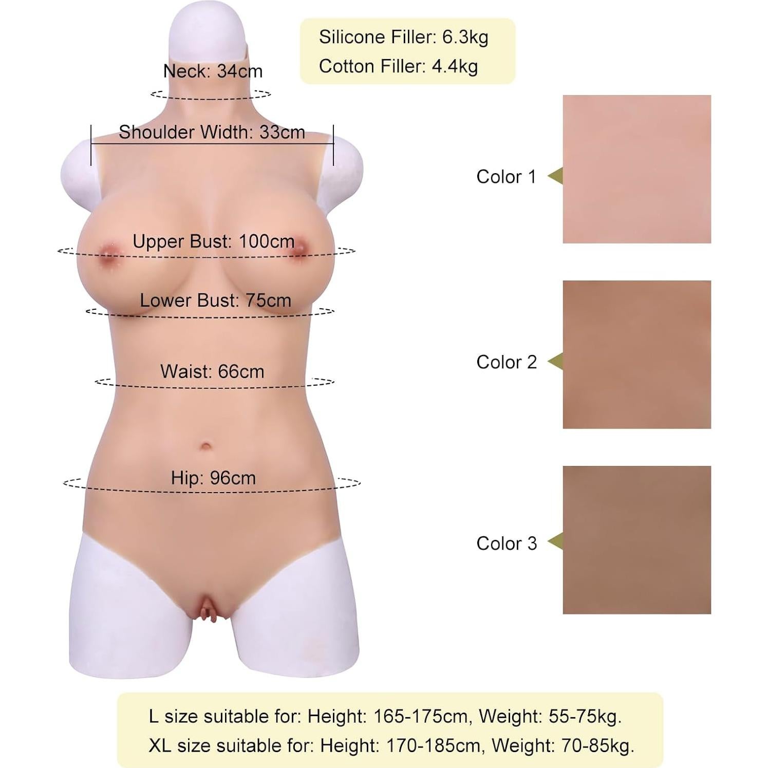 Traje de Cuerpo de Silicona E Cup Realista para Crossdressing