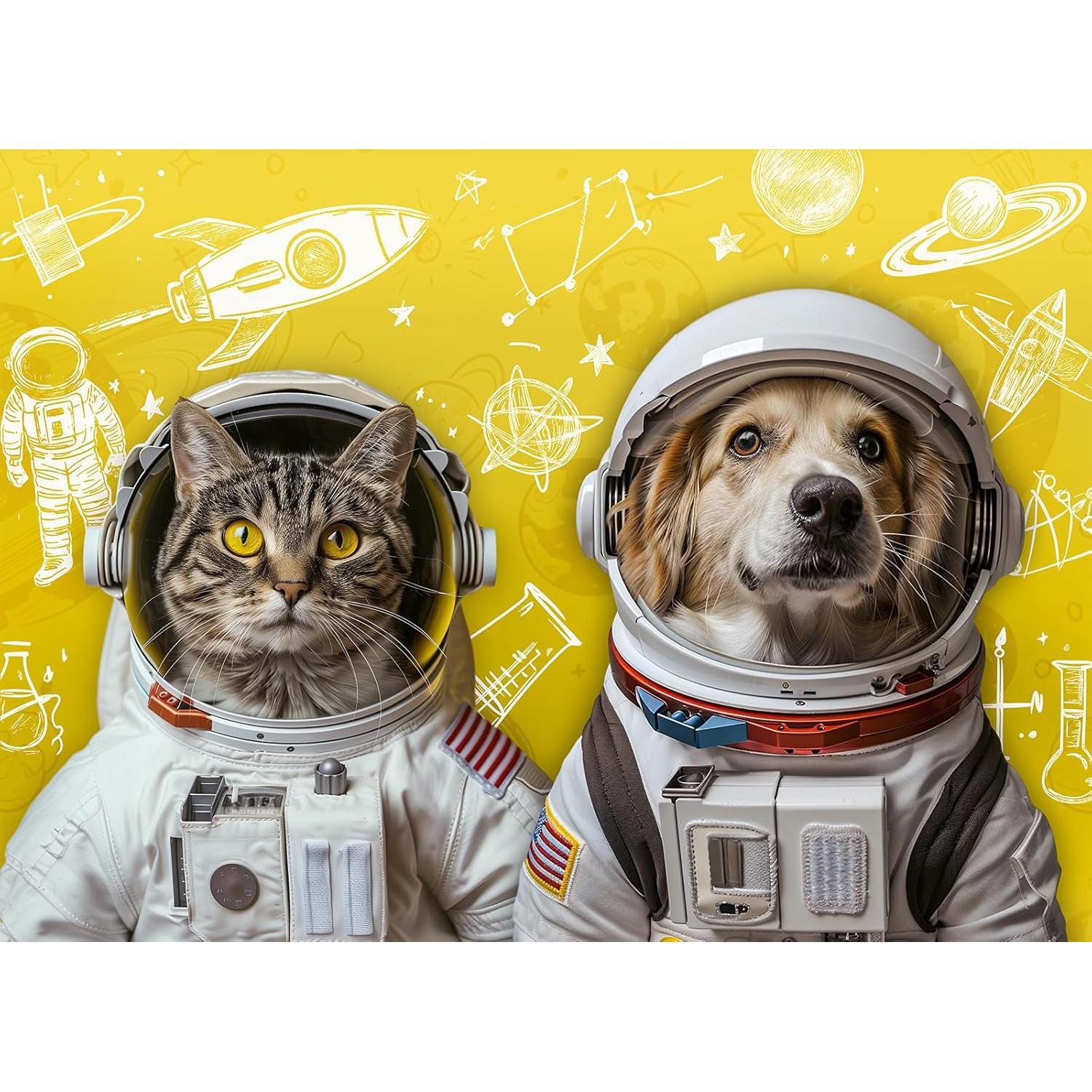 Astronaut Dog Cat Jigsaw Puzzles for Adults 1000 Pieces, Fun Unique Challenging Shape Difficult Fun Puzzle for Game, Family, Friends, Puzzle, Size: 26.6 x 19.2