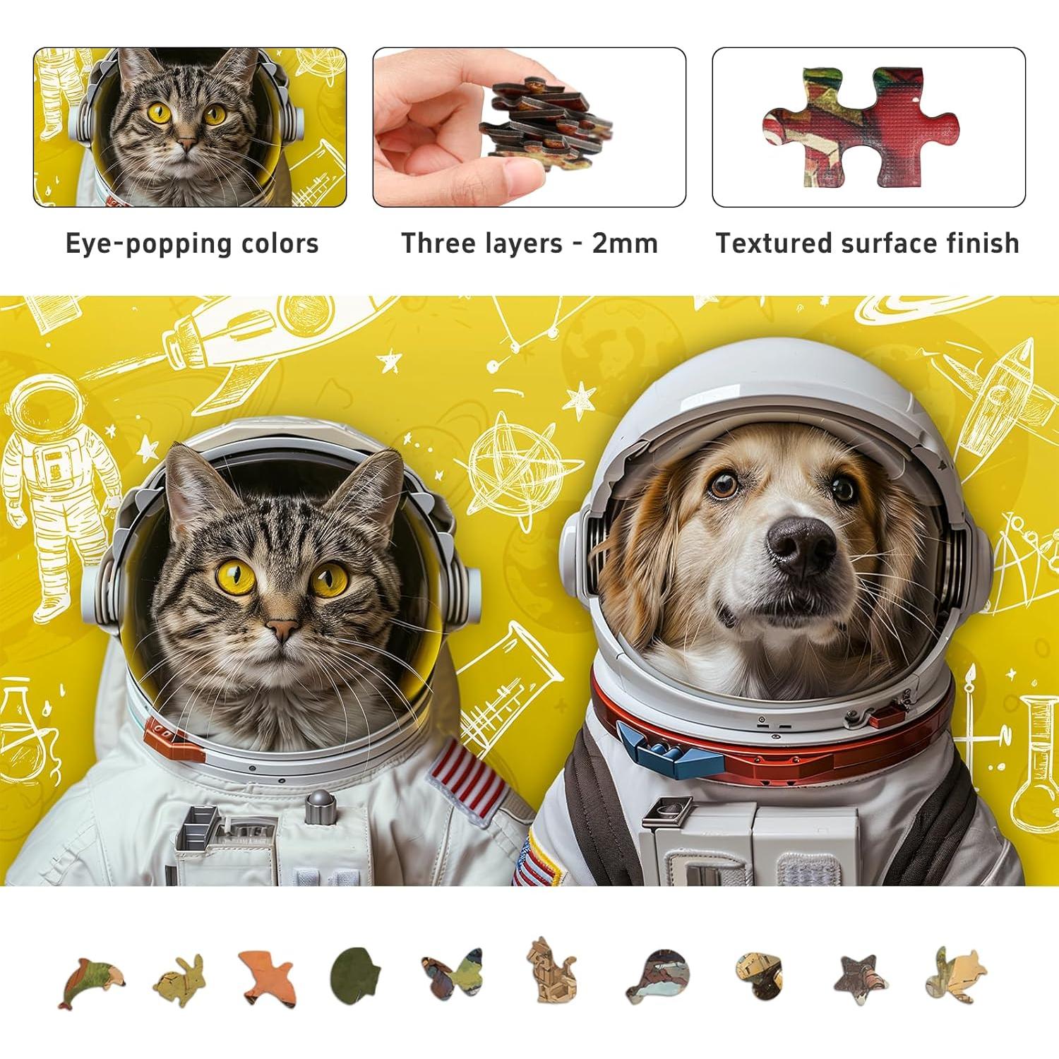 Astronaut Dog Cat Jigsaw Puzzles for Adults 1000 Pieces, Fun Unique Challenging Shape Difficult Fun Puzzle for Game, Family, Friends, Puzzle, Size: 26.6 x 19.2