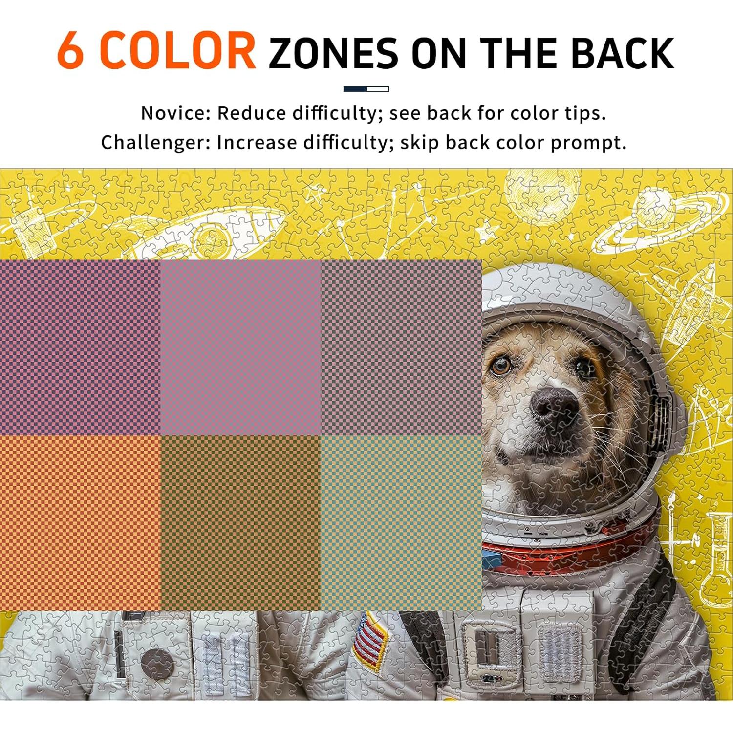 Astronaut Dog Cat Jigsaw Puzzles for Adults 1000 Pieces, Fun Unique Challenging Shape Difficult Fun Puzzle for Game, Family, Friends, Puzzle, Size: 26.6 x 19.2