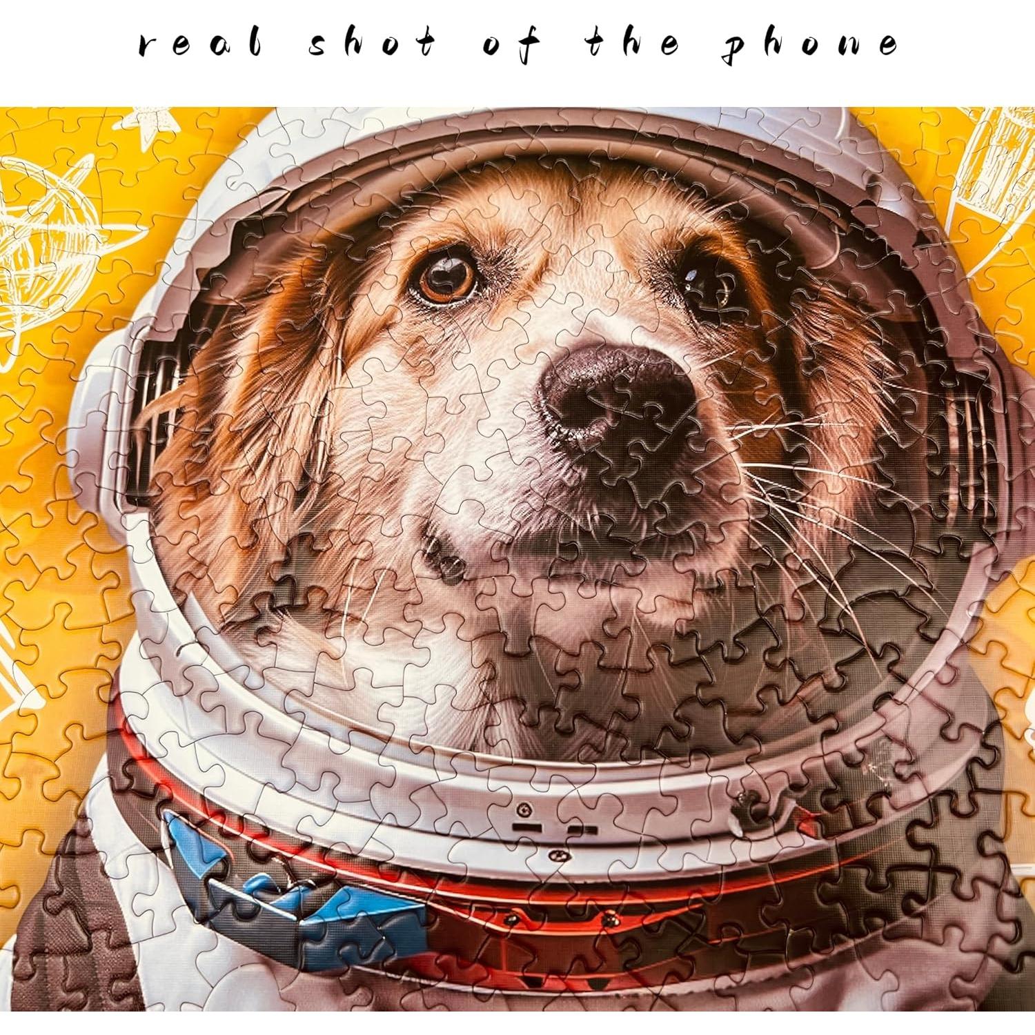 Astronaut Dog Cat Jigsaw Puzzles for Adults 1000 Pieces, Fun Unique Challenging Shape Difficult Fun Puzzle for Game, Family, Friends, Puzzle, Size: 26.6 x 19.2