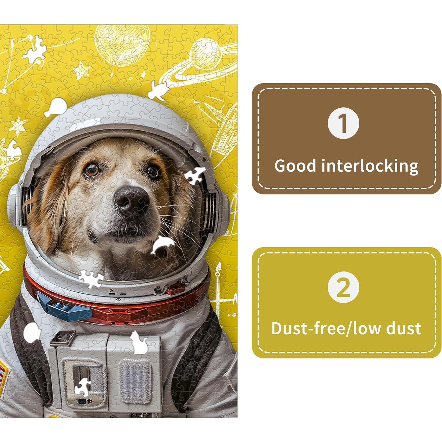 Astronaut Dog Cat Jigsaw Puzzles for Adults 1000 Pieces, Fun Unique Challenging Shape Difficult Fun Puzzle for Game, Family, Friends, Puzzle, Size: 26.6 x 19.2