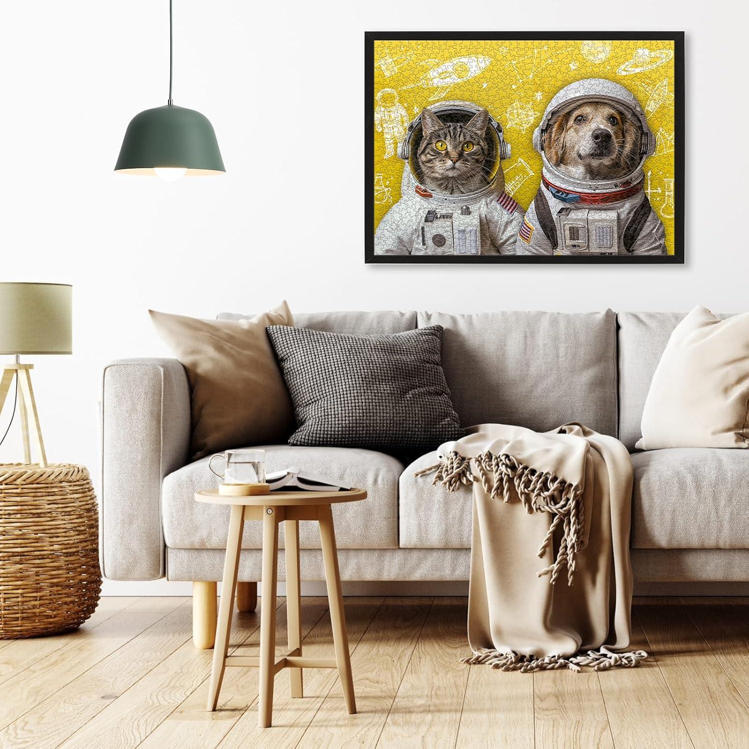 Astronaut Dog Cat Jigsaw Puzzles for Adults 1000 Pieces, Fun Unique Challenging Shape Difficult Fun Puzzle for Game, Family, Friends, Puzzle, Size: 26.6 x 19.2