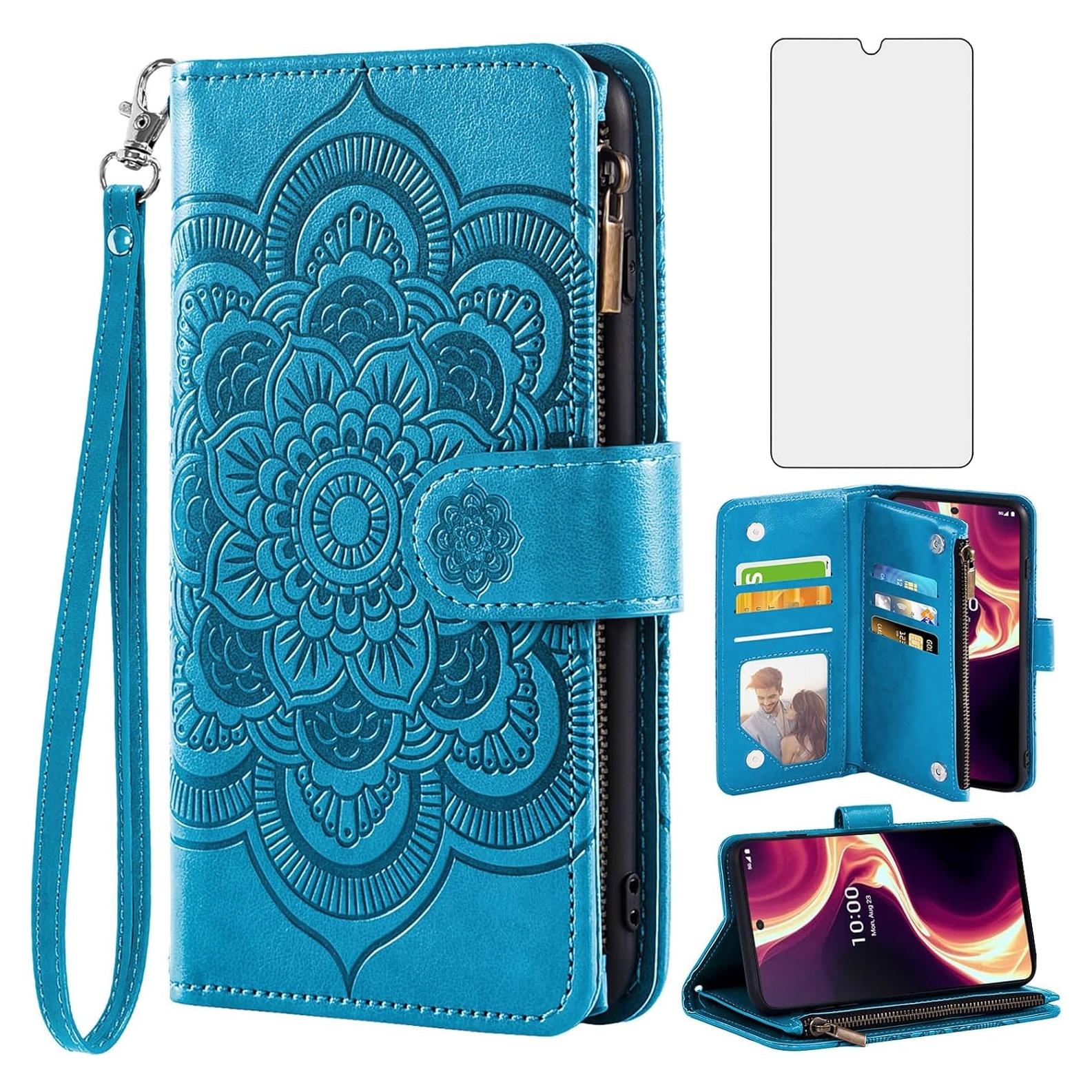 Funda Asuwish para Boost Mobile Celero 5G Plus Azul con Soporte
