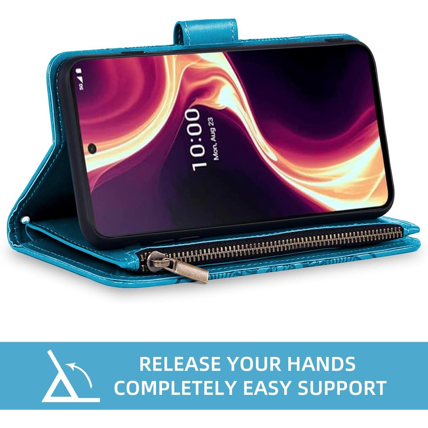 Funda Asuwish para Boost Mobile Celero 5G Plus Azul con Soporte