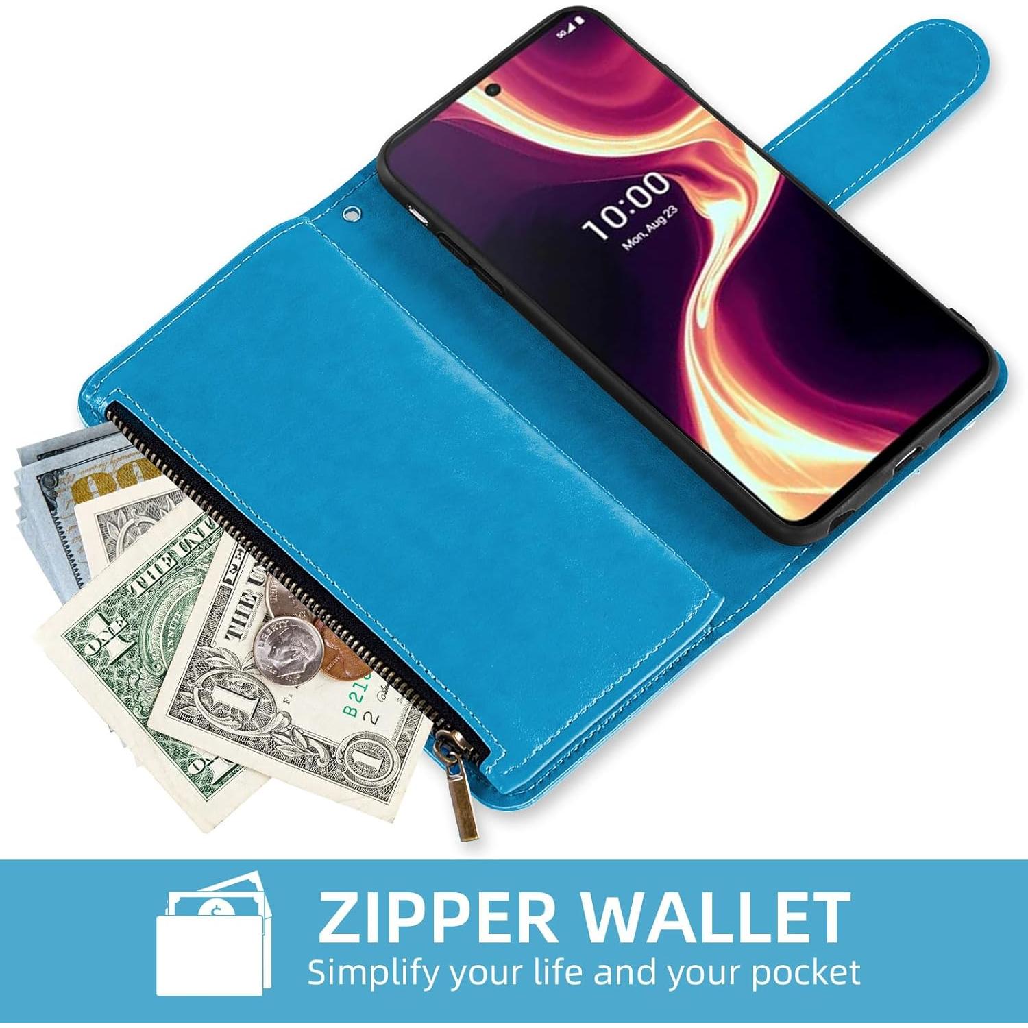 Funda Asuwish para Boost Mobile Celero 5G Plus Azul con Soporte