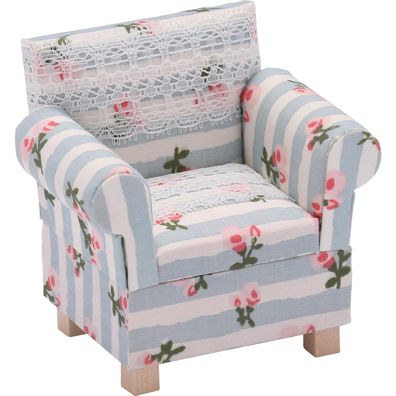 Sofá Miniatura Inusitus con Otomana Azul 1/12 para Muñecas