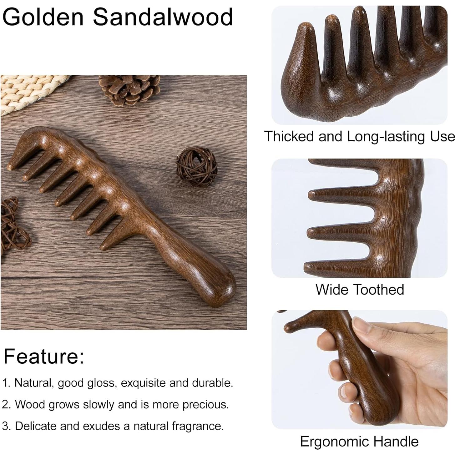 Peine de Madera Sándalo Beomeen Dientes Anchos Antiestático