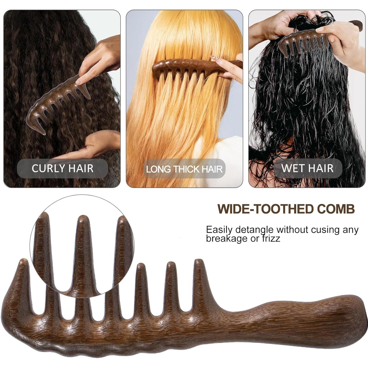 Peine de Madera Sándalo Beomeen Dientes Anchos Antiestático