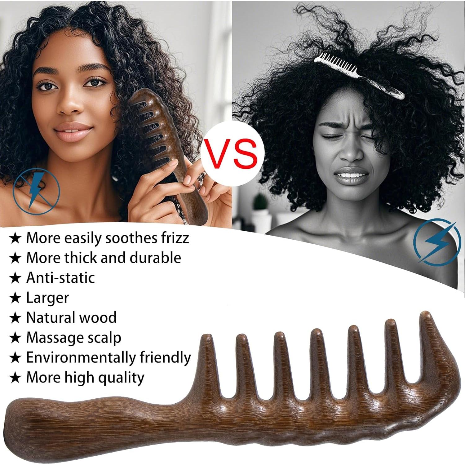 Peine de Madera Sándalo Beomeen Dientes Anchos Antiestático