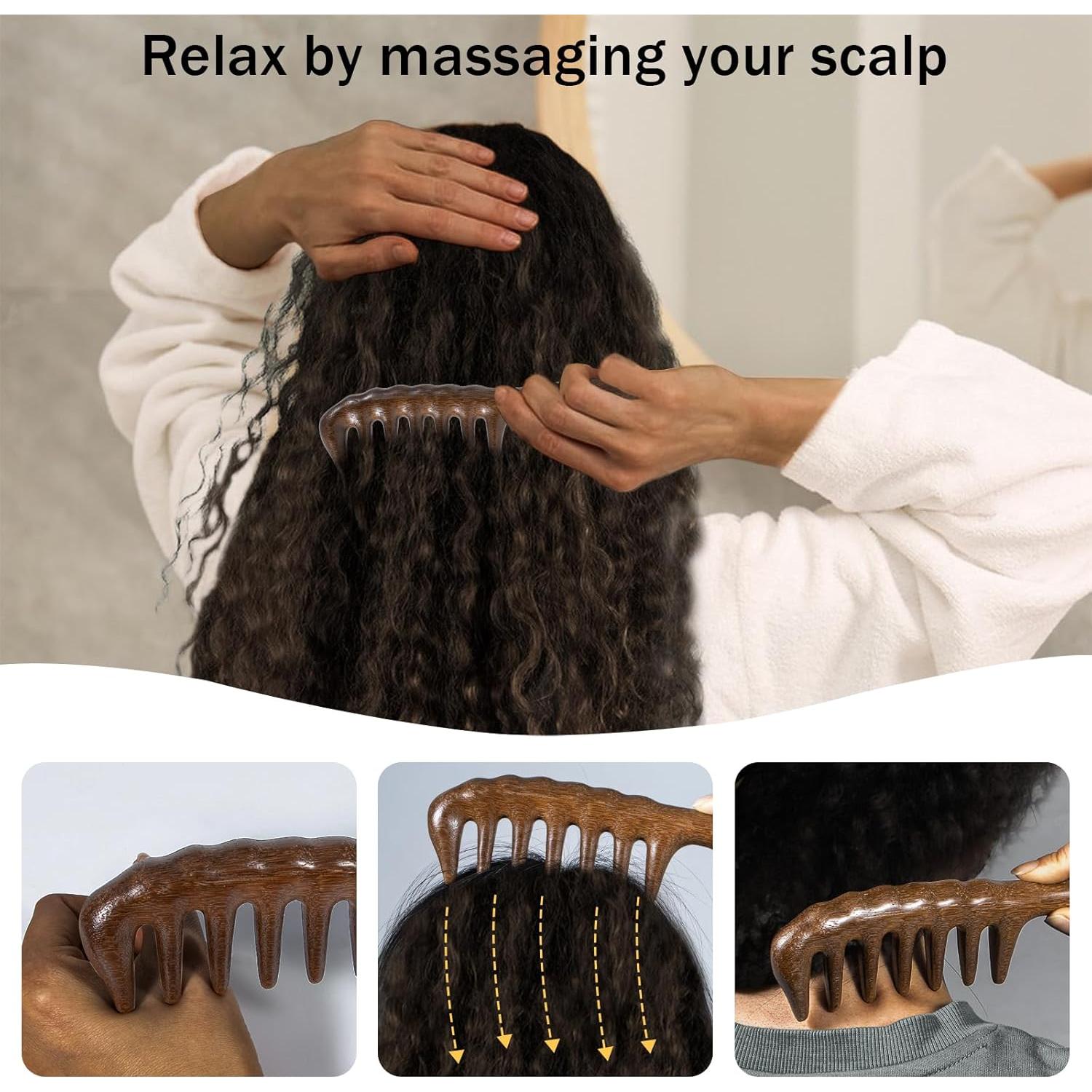 Peine de Madera Sándalo Beomeen Dientes Anchos Antiestático