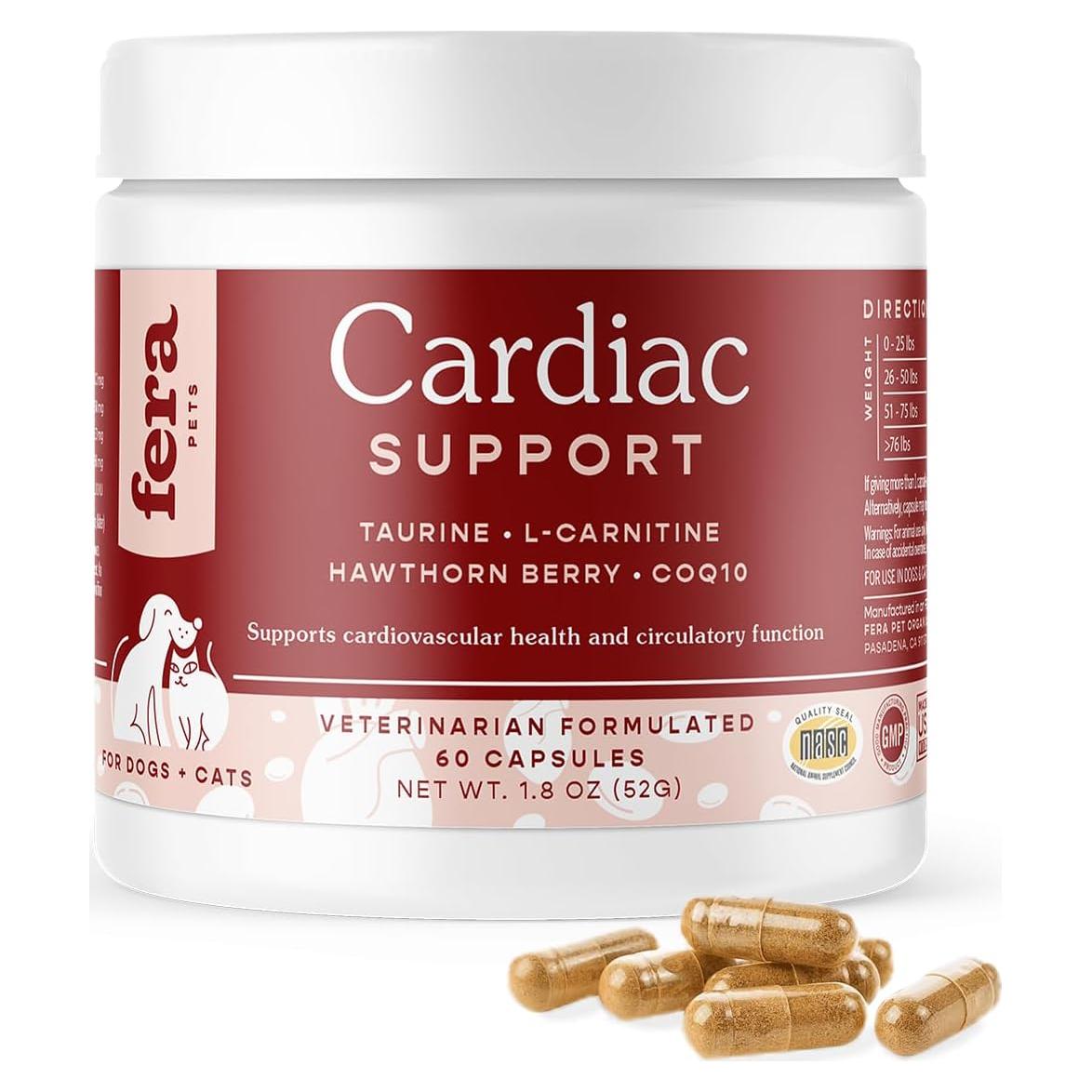 Suplemento Cardíaco Fera Pets para Perros y Gatos - 60 Cápsulas - Taurina, CoQ10, Baya de Espino