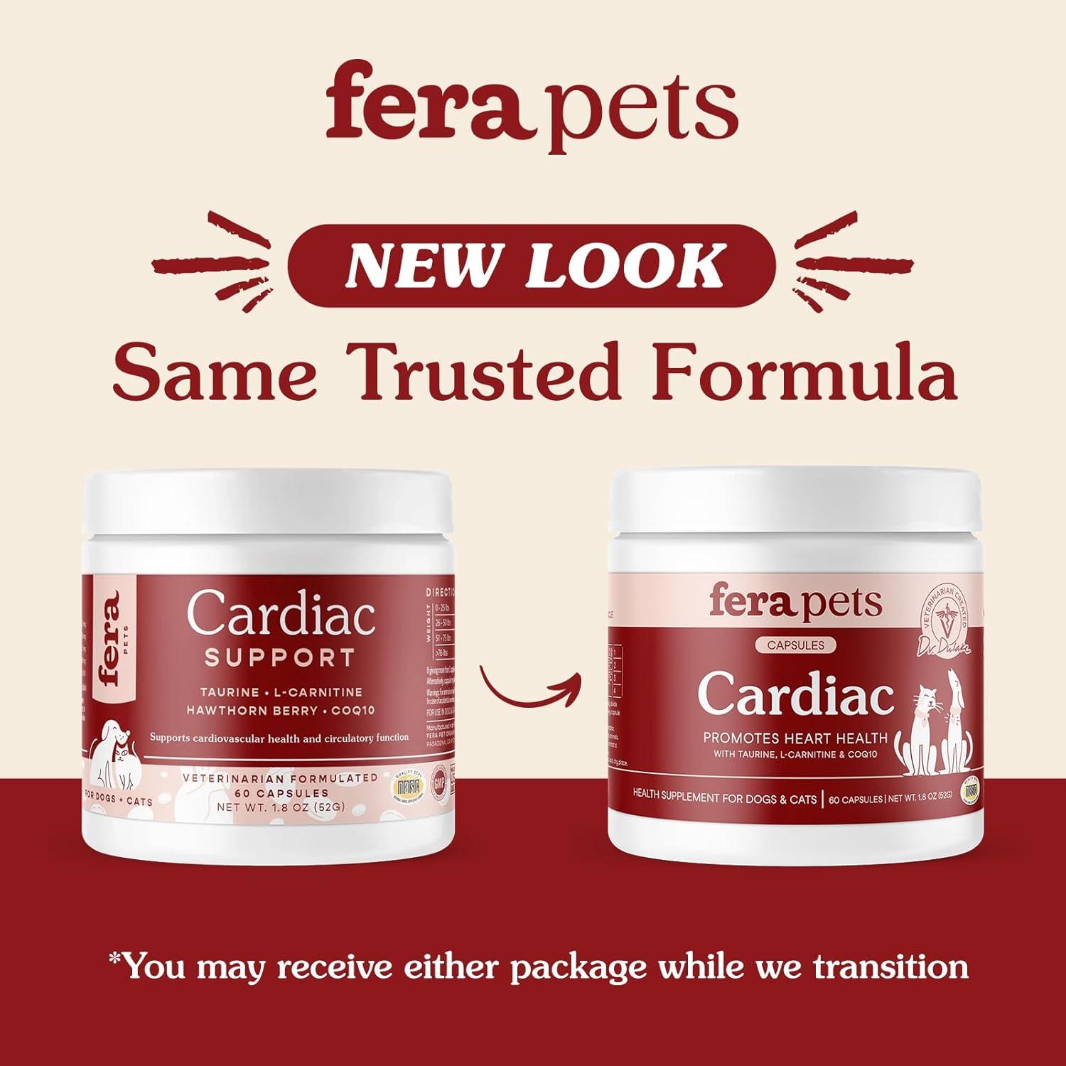 Suplemento Cardíaco Fera Pets para Perros y Gatos - 60 Cápsulas - Taurina, CoQ10, Baya de Espino