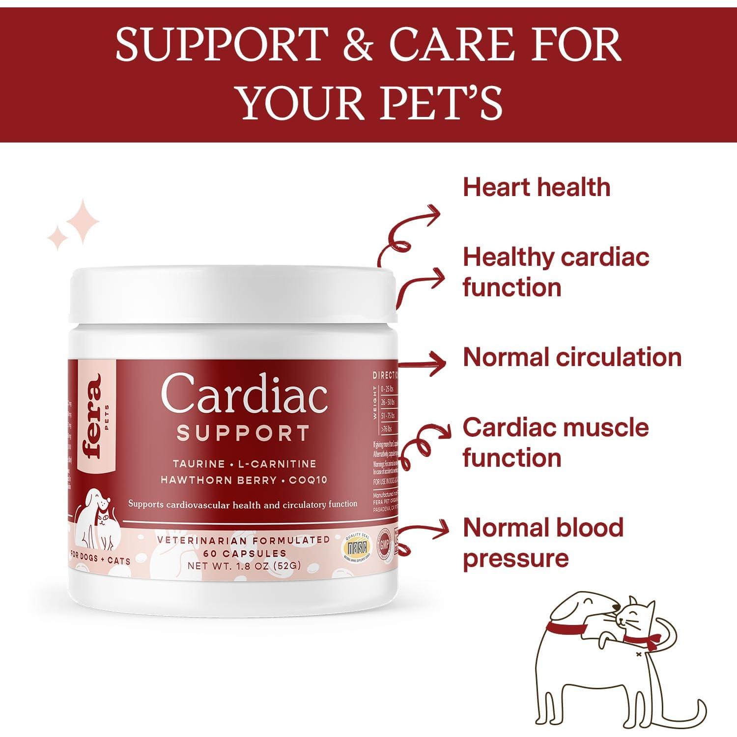 Suplemento Cardíaco Fera Pets para Perros y Gatos - 60 Cápsulas - Taurina, CoQ10, Baya de Espino
