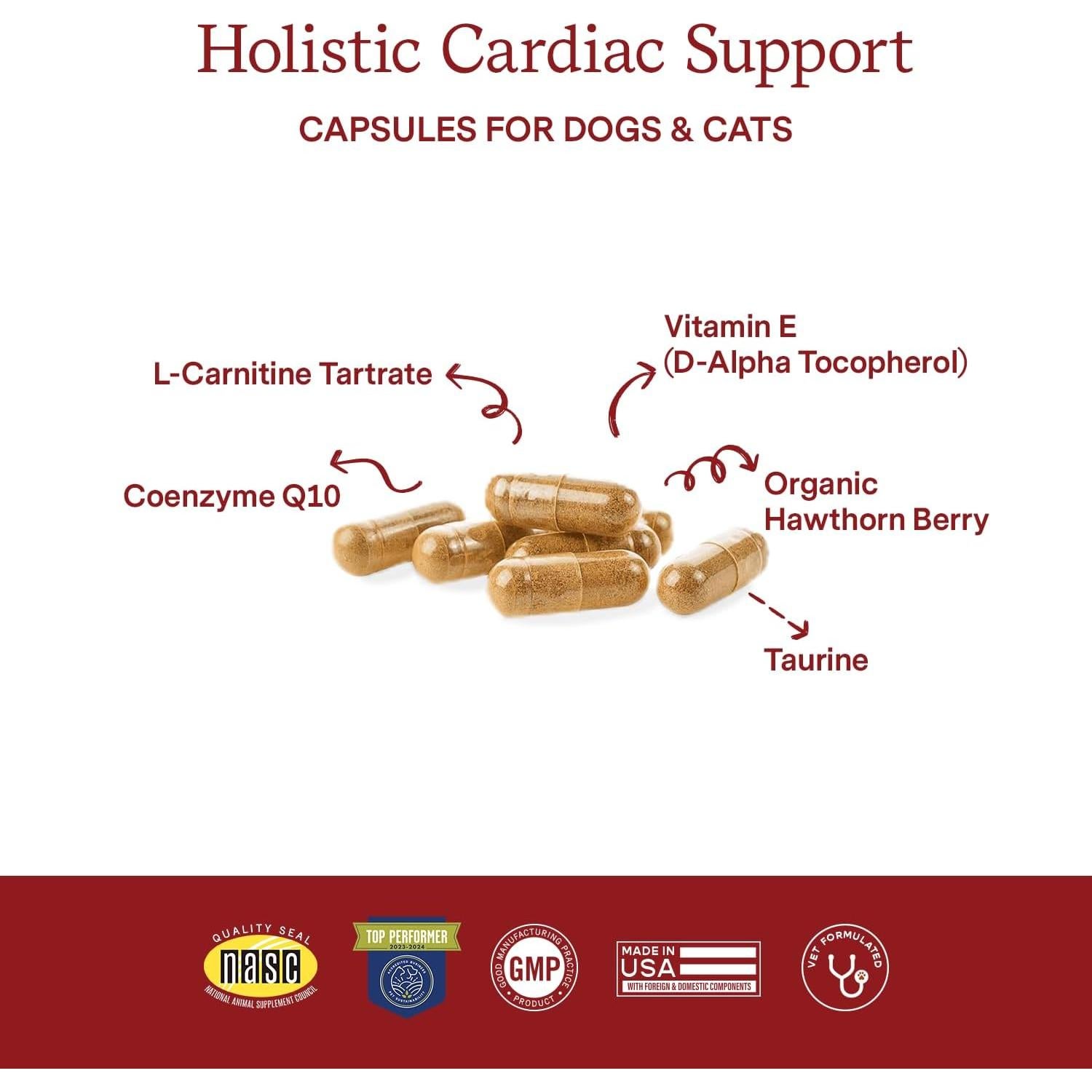 Suplemento Cardíaco Fera Pets para Perros y Gatos - 60 Cápsulas - Taurina, CoQ10, Baya de Espino