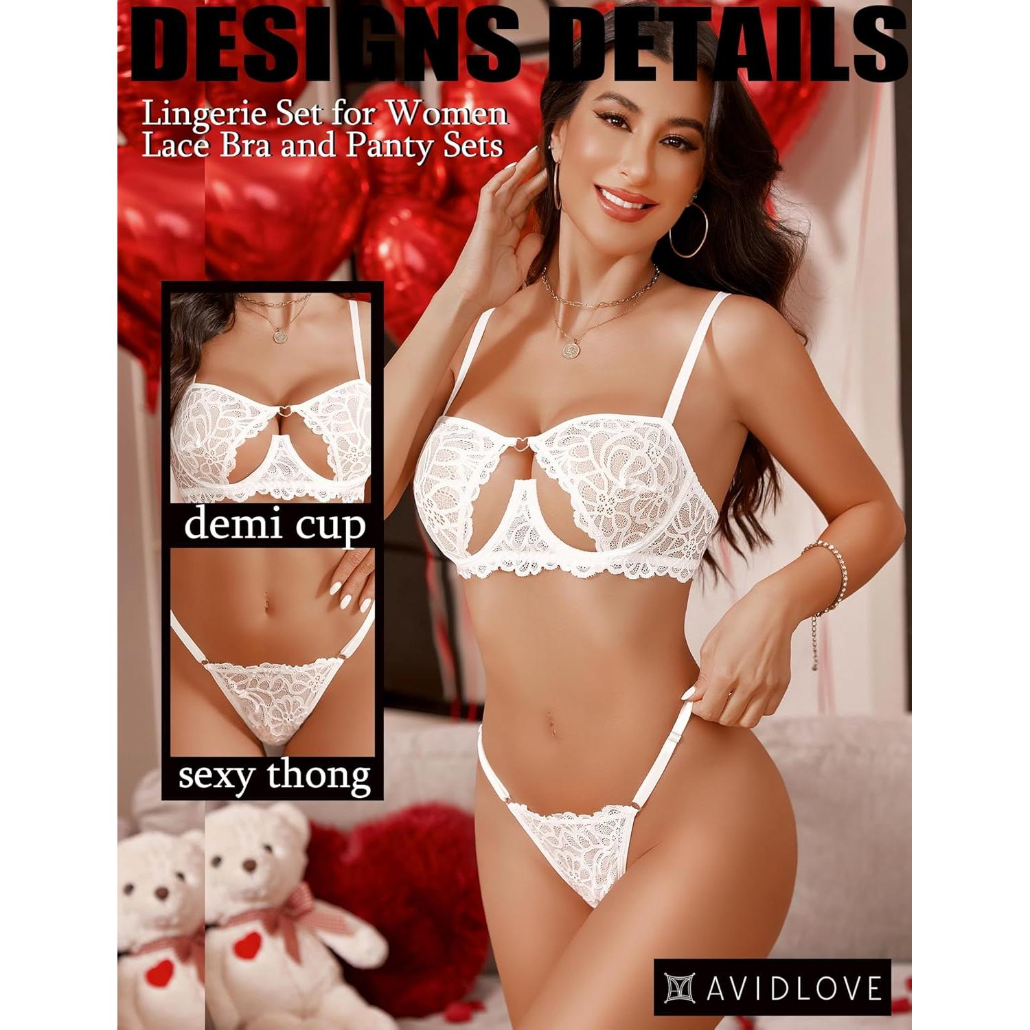 Conjunto Lencería Avidlove Sujetador y Panty Encaje Blanco