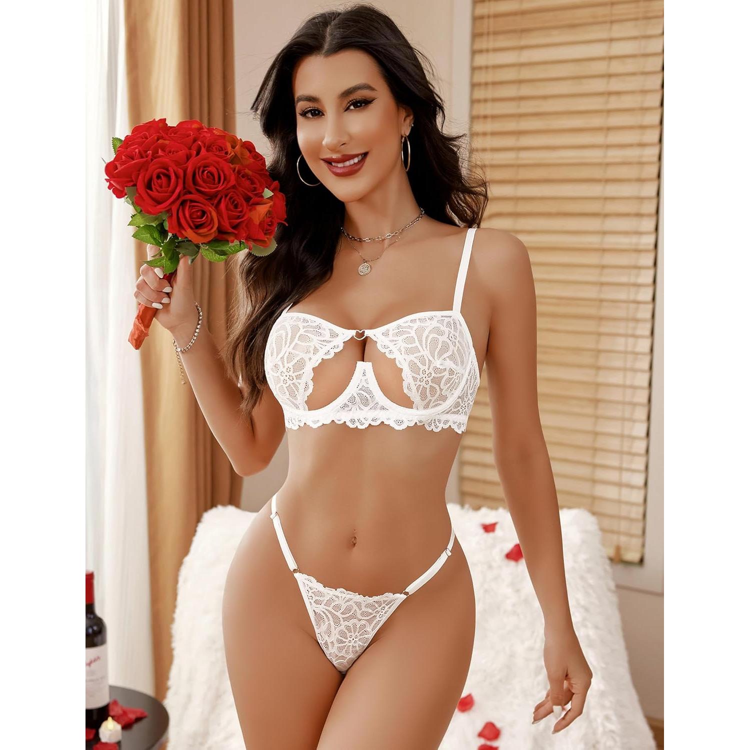 Conjunto Lencería Avidlove Sujetador y Panty Encaje Blanco