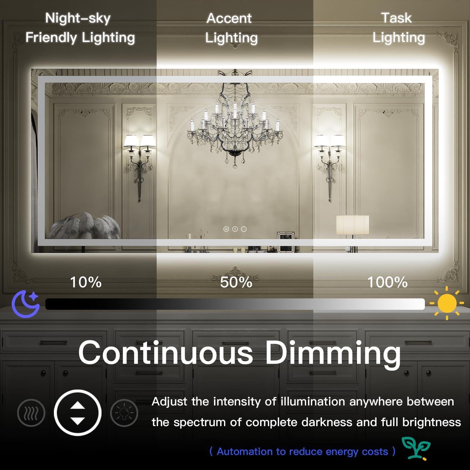 Espejo LED ISKM 139.7x91.4 cm para baño iluminado