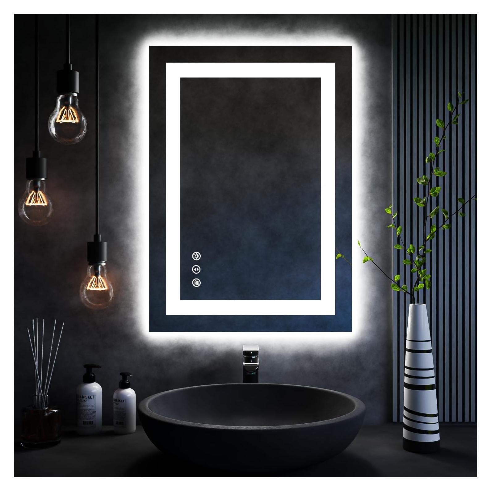 Espejo LED ISKM 71x50 cm para baño iluminado frontal y trasero