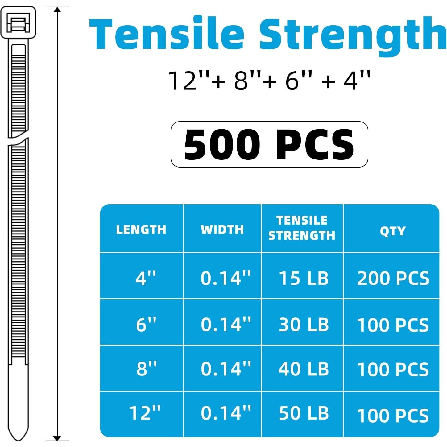 500 Lazos de Cierre VTECHOLOGY Nylon 10-30cm Negro