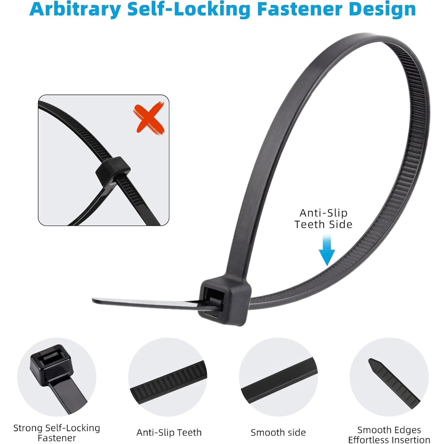 500 Lazos de Cierre VTECHOLOGY Nylon 10-30cm Negro