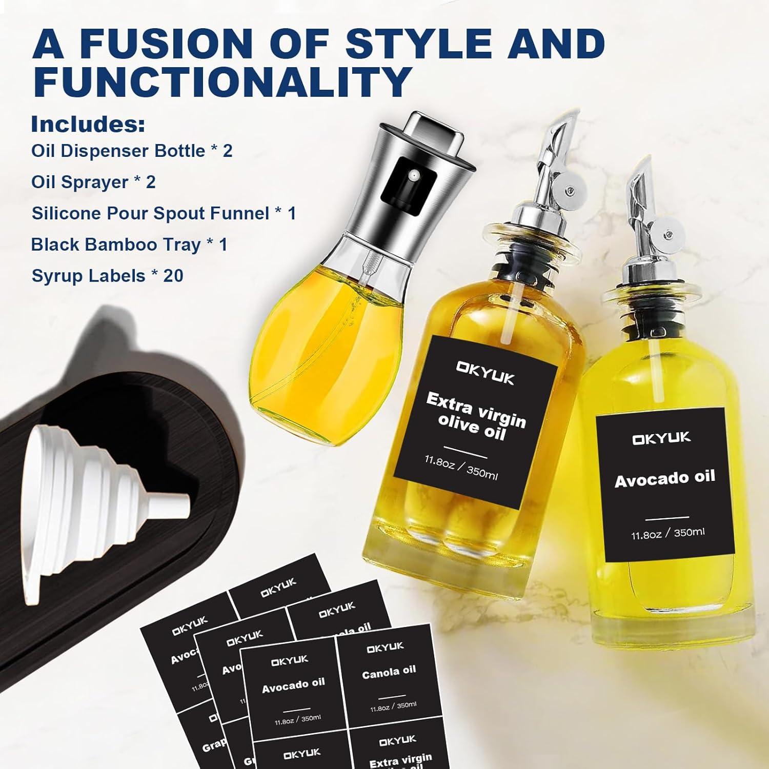 Set de Botellas Dispensadoras de Aceite OKYUK 900ml con Rociador