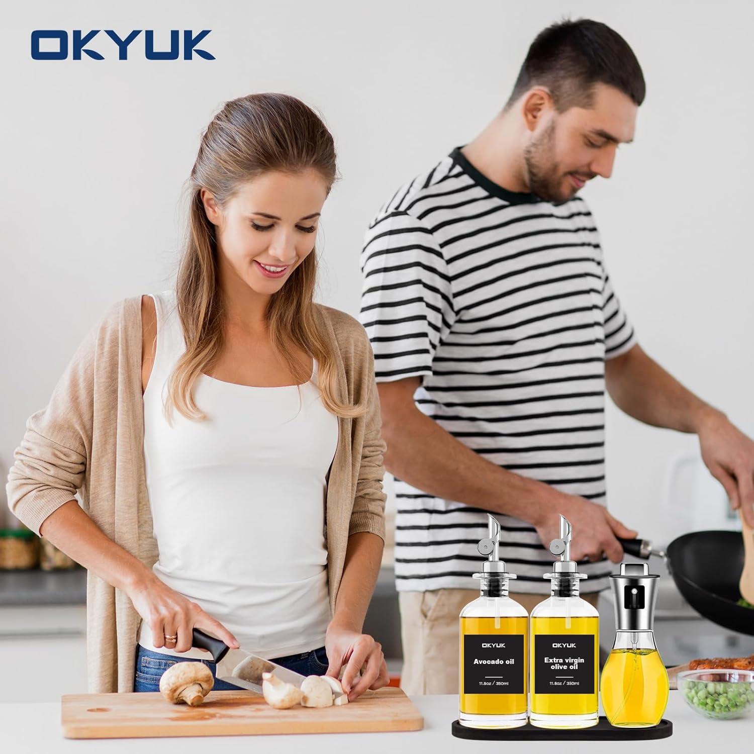 Set de Botellas Dispensadoras de Aceite OKYUK 900ml con Rociador