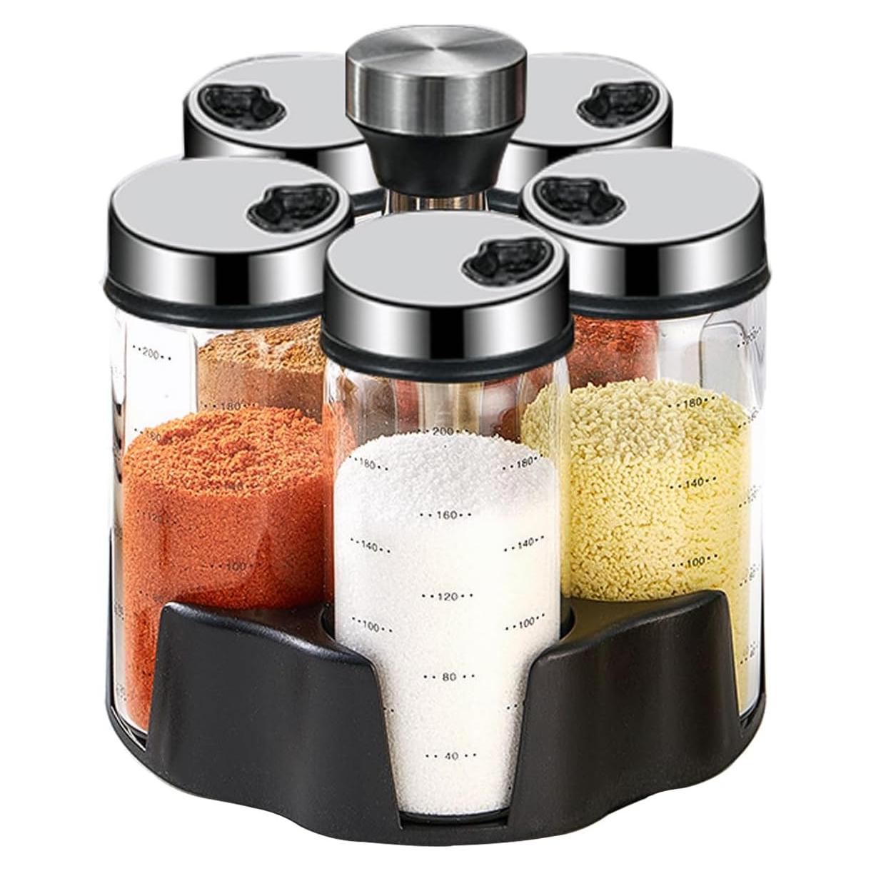 Organizador de Especias Giratorio TINMIX con 5 Tarros de Vidrio 200ml