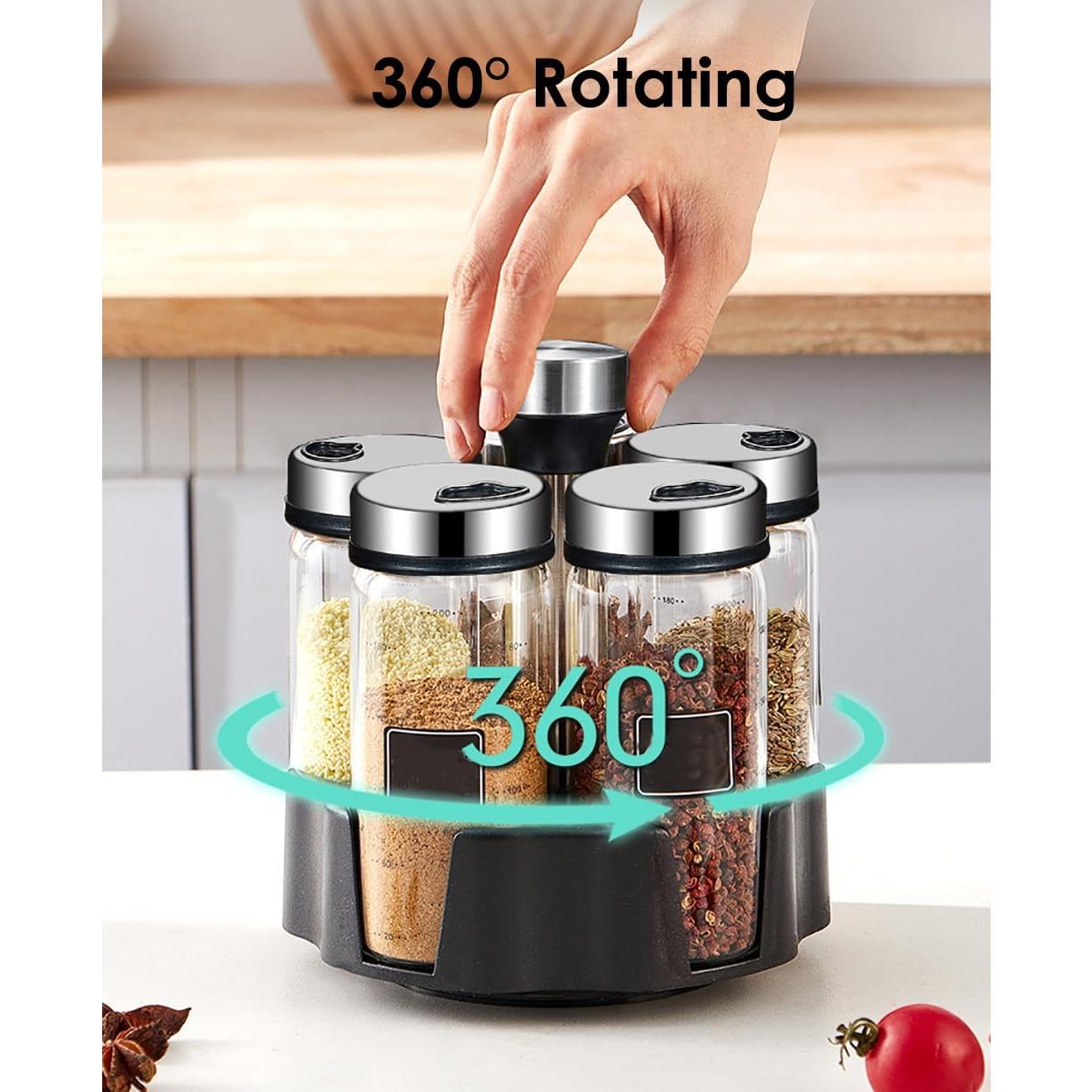 Organizador de Especias Giratorio TINMIX con 5 Tarros de Vidrio 200ml