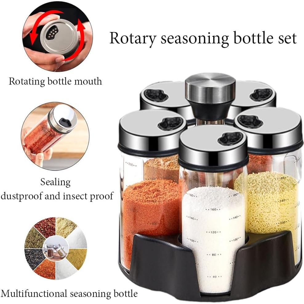 Organizador de Especias Giratorio TINMIX con 5 Tarros de Vidrio 200ml