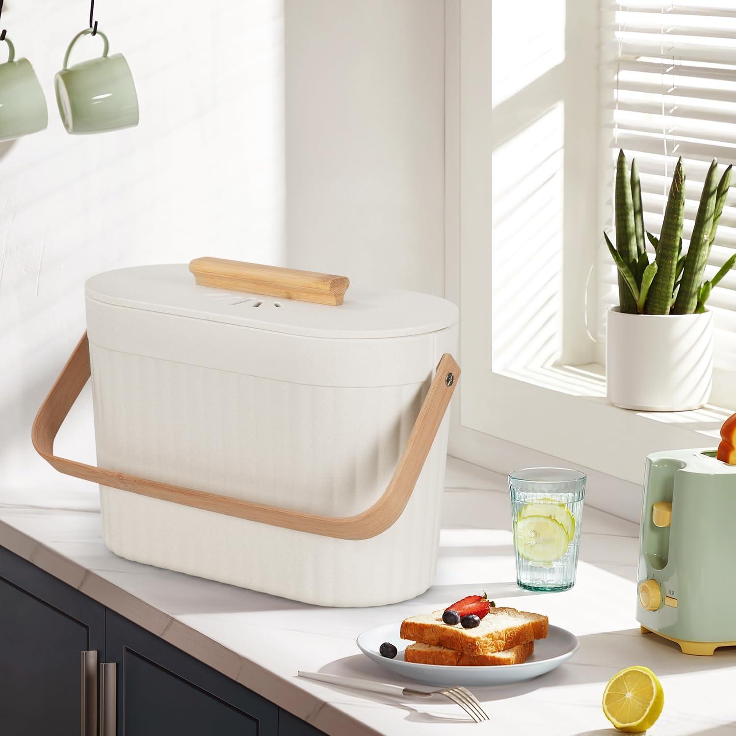 Cubo de Compostaje Yatmung 3.8L Crema con Filtro Antiodor