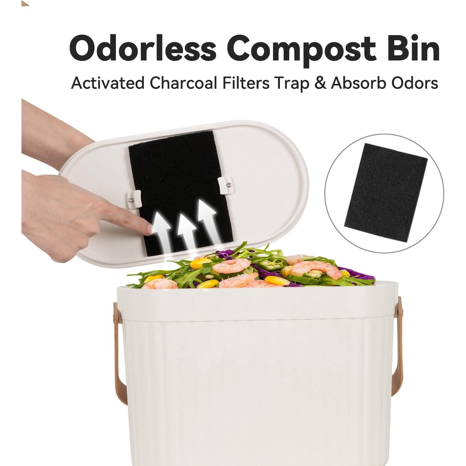 Cubo de Compostaje Yatmung 3.8L Crema con Filtro Antiodor