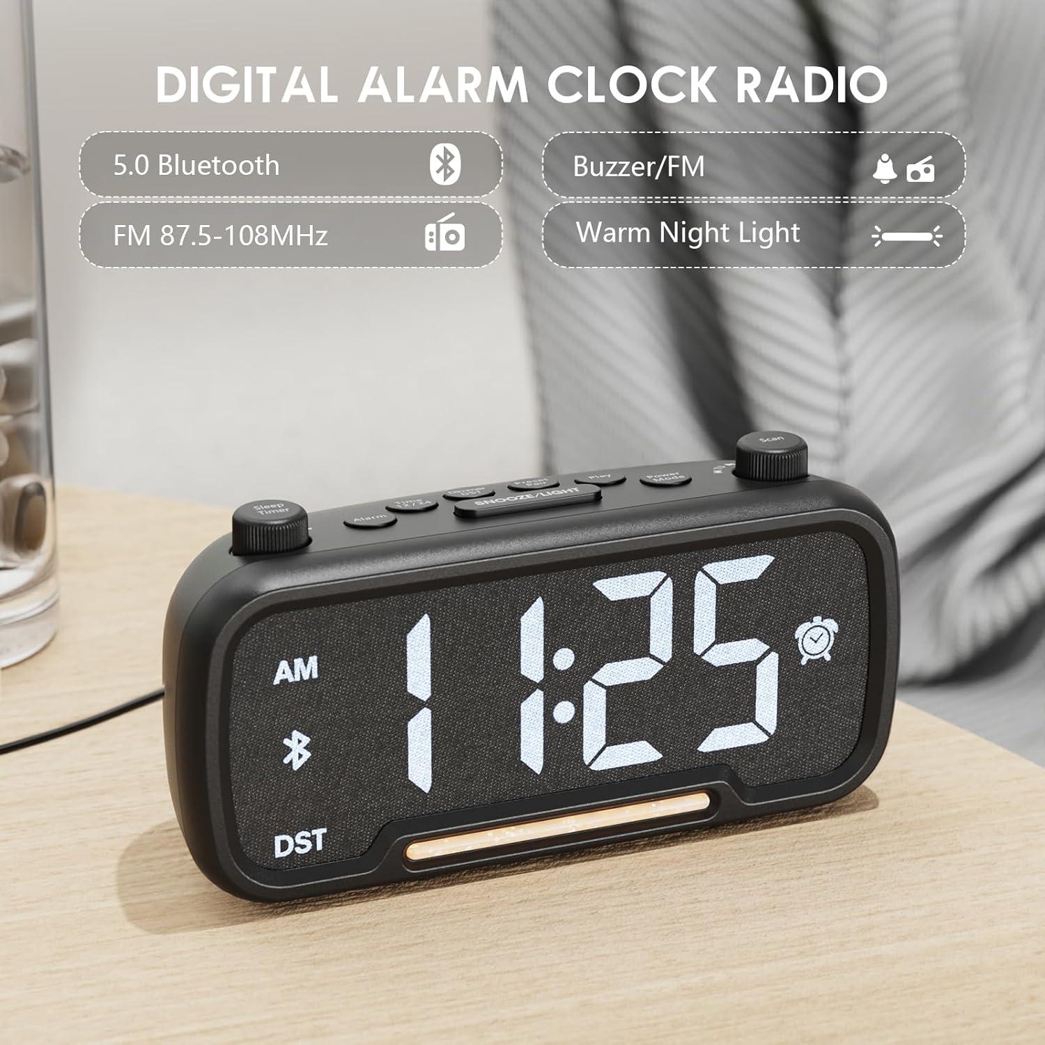 Reloj Despertador ROCAM con Radio FM y Bluetooth Negro