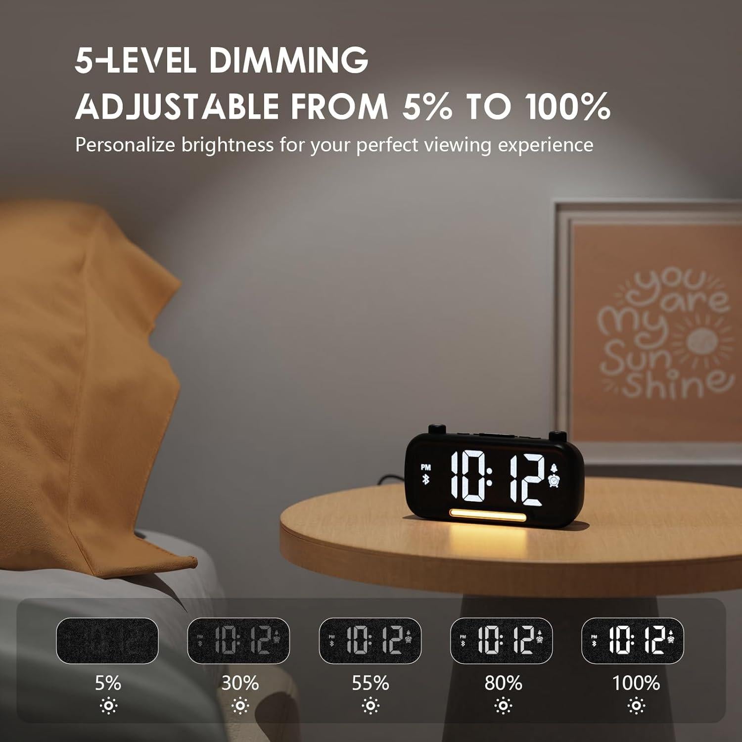 Reloj Despertador ROCAM con Radio FM y Bluetooth Negro