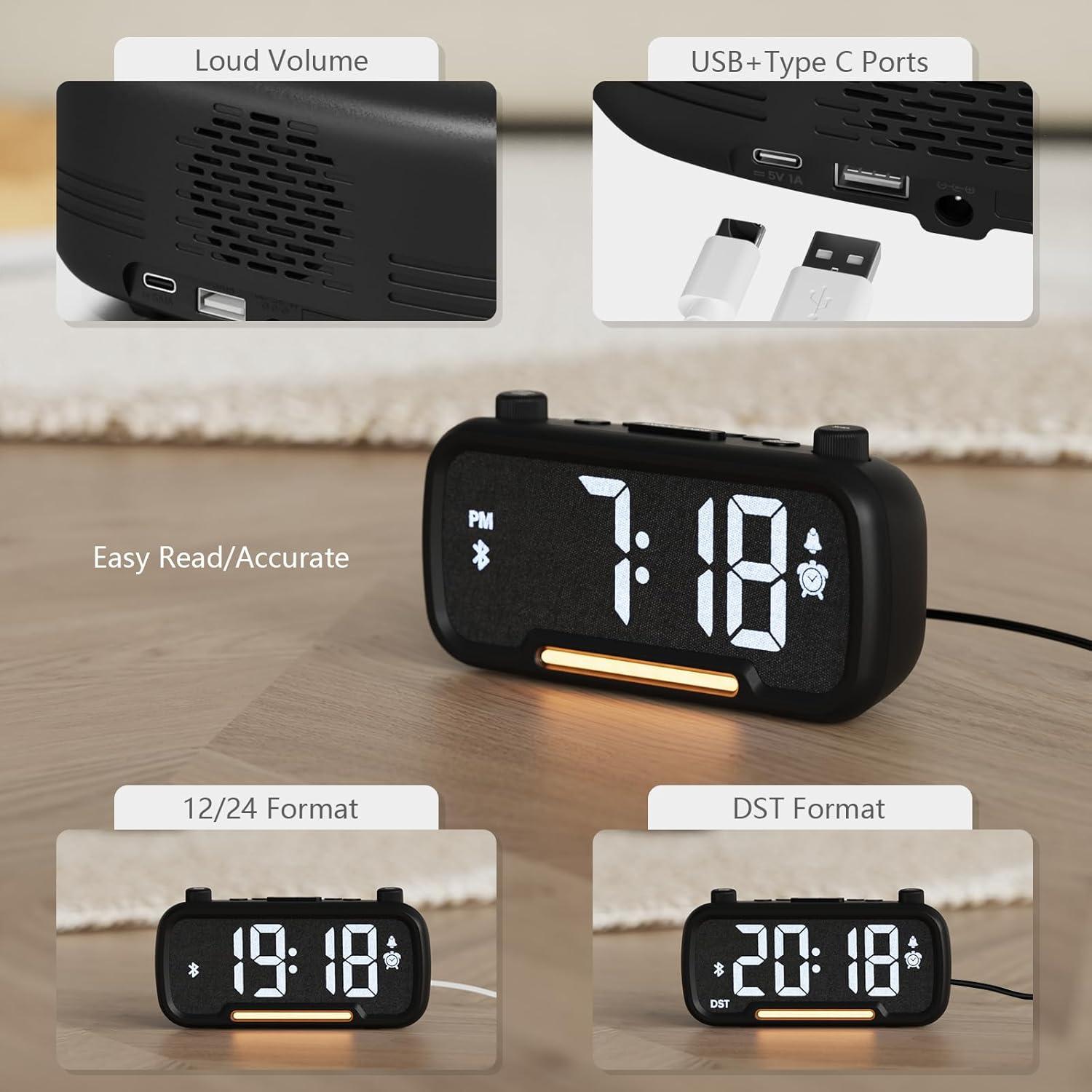 Reloj Despertador ROCAM con Radio FM y Bluetooth Negro