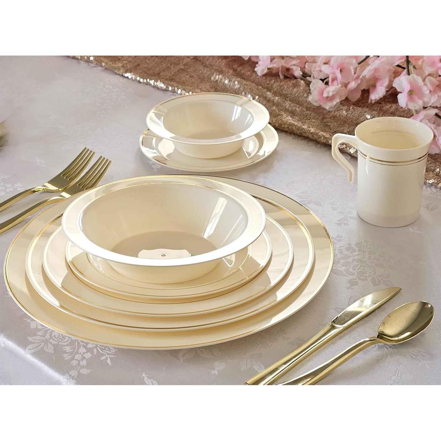 Platos Cargadores Desechables OCCASIONS 60 Piezas 30 cm Marfil Dorado