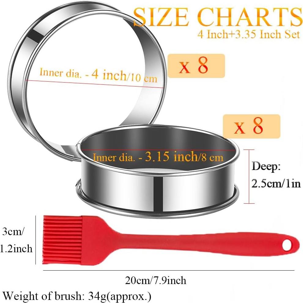 Set de Anillos de Muffin Crumpet DATANYA 16 Piezas Acero Inoxidable