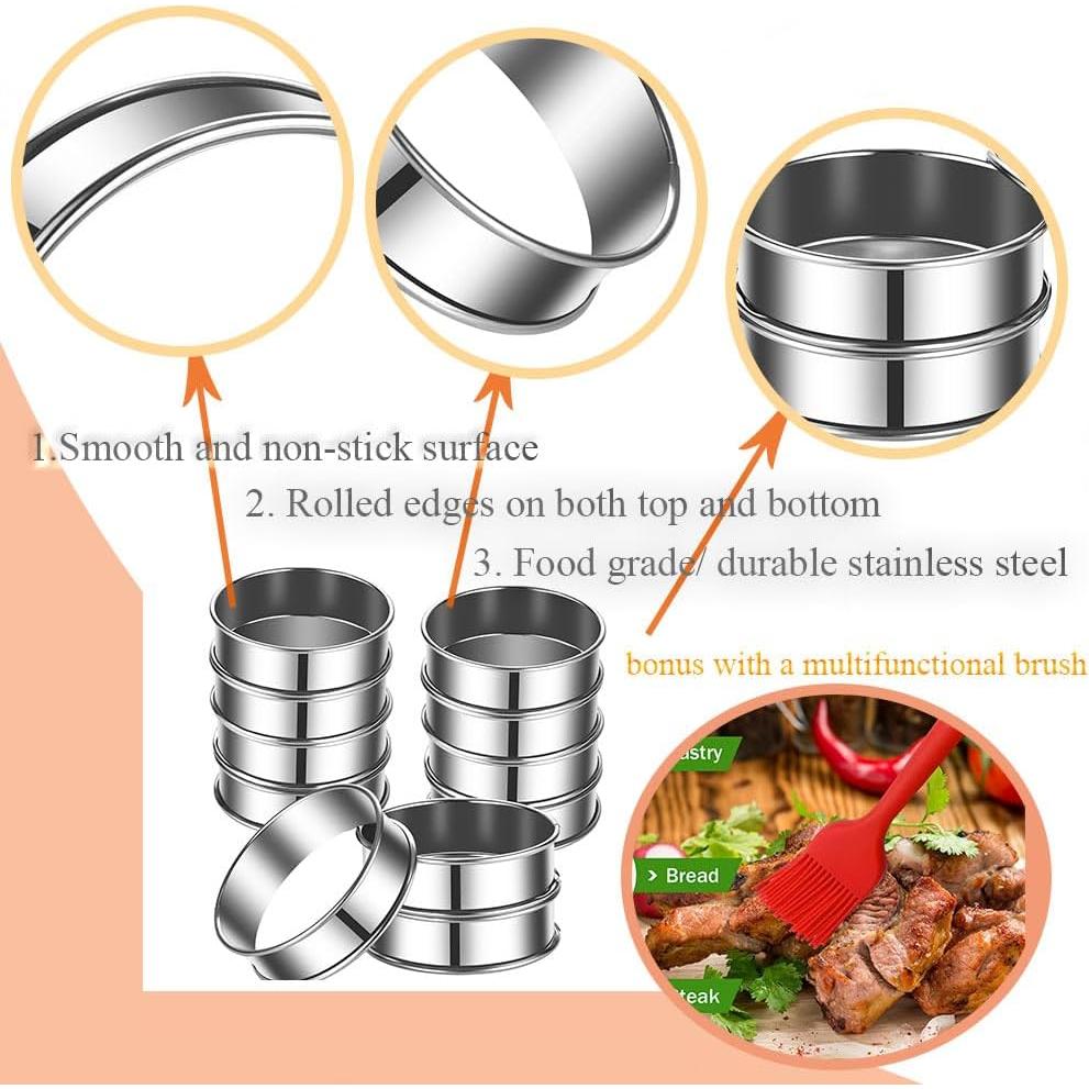 Set de Anillos de Muffin Crumpet DATANYA 16 Piezas Acero Inoxidable