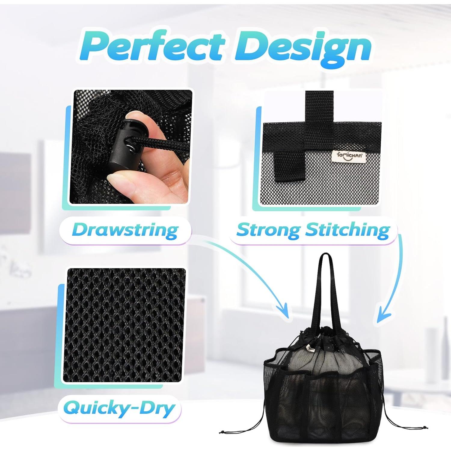 Caddy de Ducha Portátil Famichan Negro 27.22 kg 8 Bolsillos